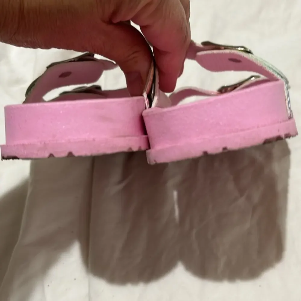 Capelli of New York 12/13!rainbow glitter pink birkenstock like slides euc